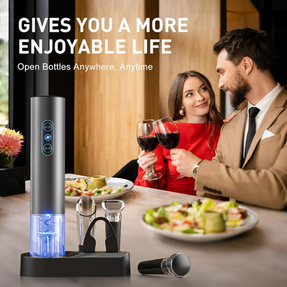 Electric Wine Opener, Rechargeable Cordless Wine Accessories, Stainless Steel Cordless Automatic Wine Bottle Corkscrew with Vacuum Stoppers, Foil Cutter for Home Party Wedding, Bars(Black)