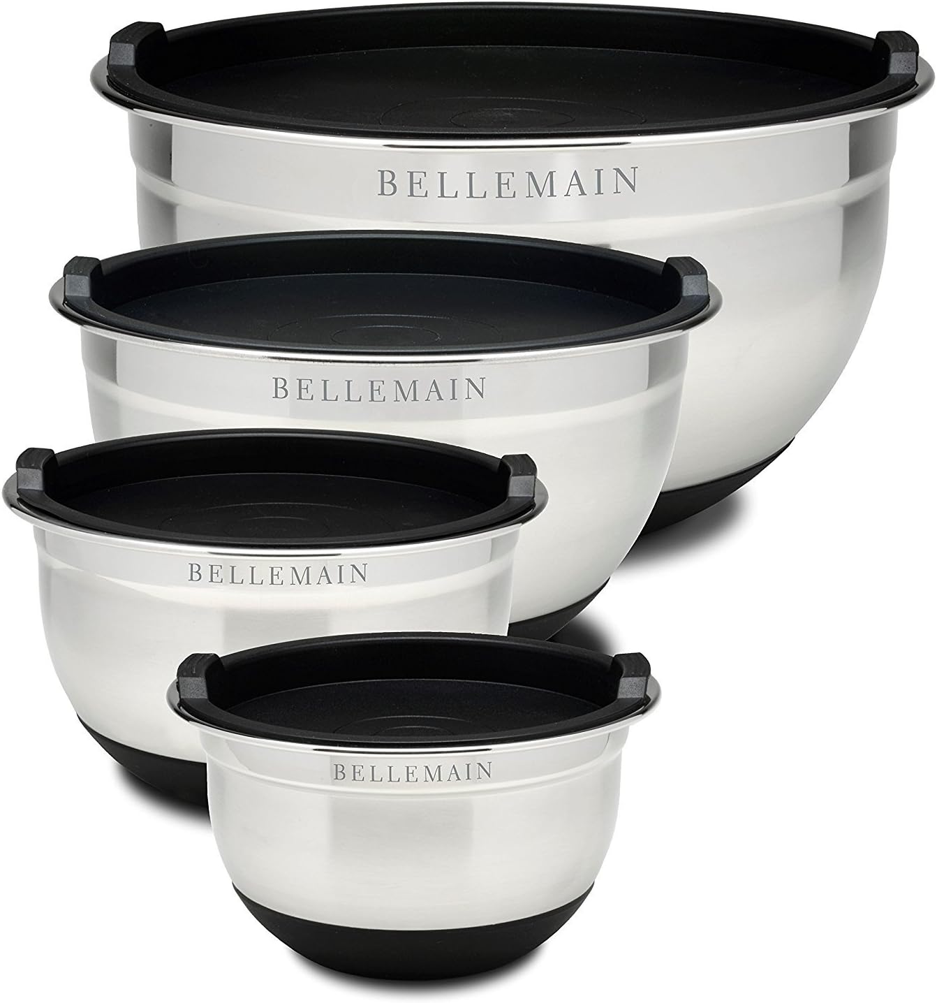 Bellemain Stainless Steel Non-Slip Mixing Bowls with Lids (4-Piece Set)