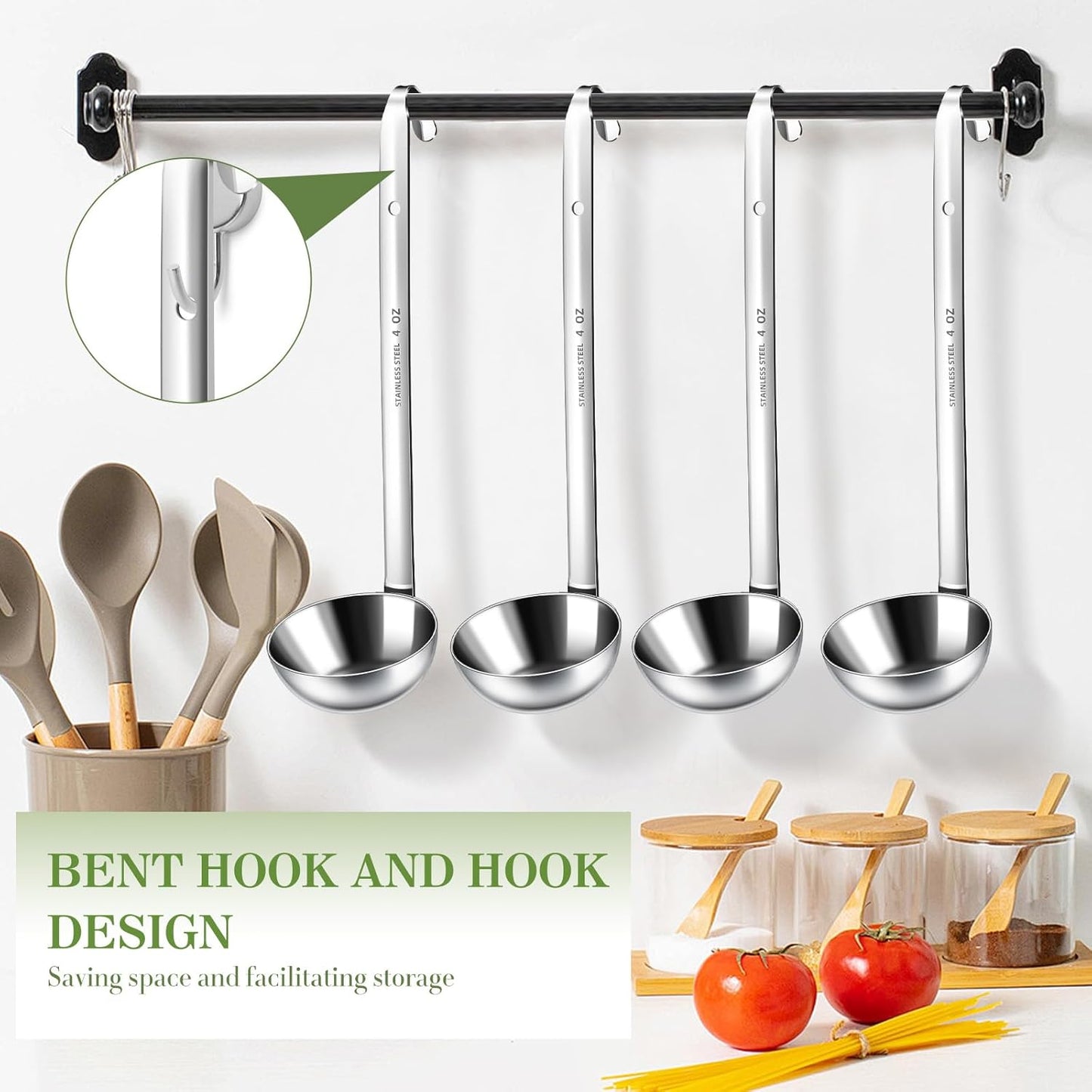 8pcs Stainless Steel Ladle 2 Oz Soup Ladle 10" long Spoon Heavy-Duty Metal Spoon Sets big spoons for cooking Serving Soups, Gravy, Portioning, Stirring