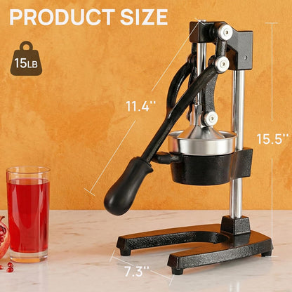 Kitchen Cast Iron Citrus Juicer,Manual Hand Press Orange Juicer,Heavy Duty Countertop Squeezer for Lemon,Orange, Easy to Use & Clean（Black)
