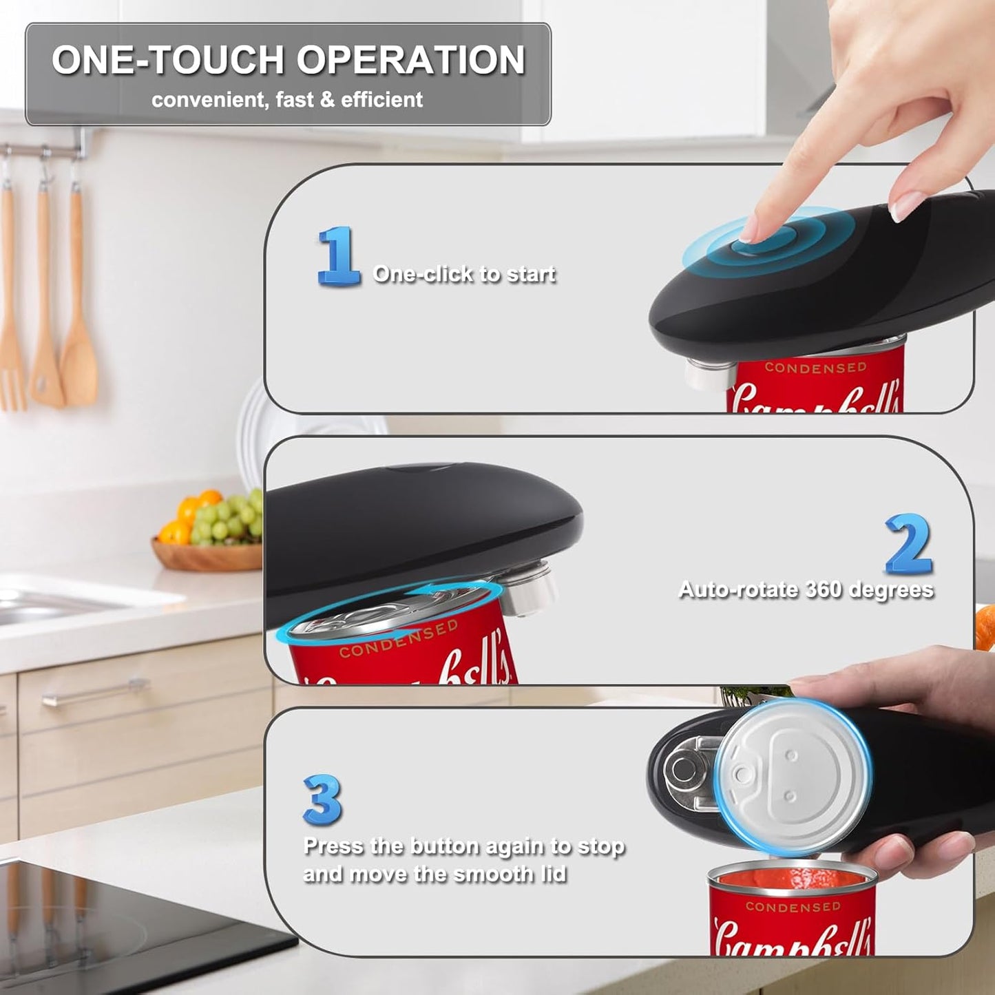 [UPGRADED BLADE] DRIDOUAM Auto 2.0 Electric Can Opener, Effortless One-Touch Operation with Safety Smooth Edge, Battery Powered Automatic Can Opener for All Can Sizes Best for Seniors, Arthritis