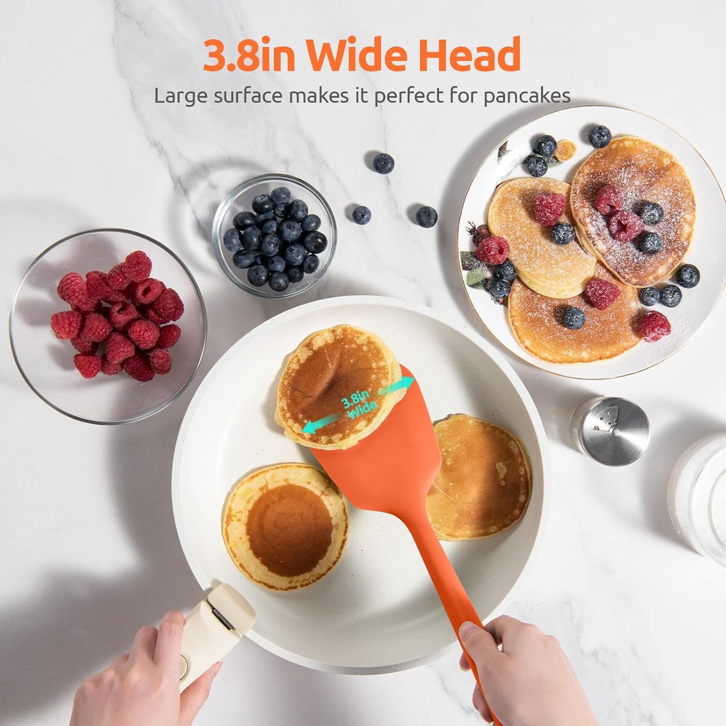 600ºF Heat Resistant Slotted Turner: U-Taste 13.6in Silicone Kitchen Spatula Flipper, 3.74in Wide Food Grade Flexible Thin Rubber Cooking Utensil for Egg, Pancake, Cookie in Nonstick Cookware (Red)