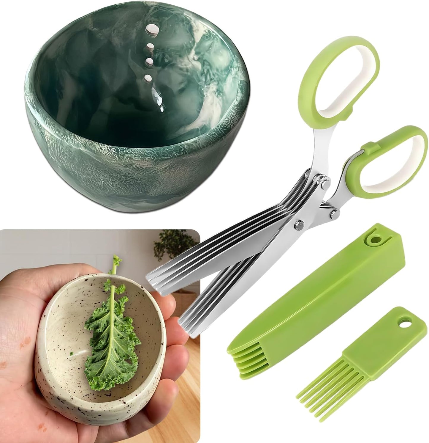 2026 Latest Herb Stripper Pottery Bowl Cutter Tool: Stripping Ceramic Fresh Herbs Kale Striper Cilantro Cutting Razor Gifts Herbalists Peeler Shredder Chopper Clay Copper Small Cup Grater (BLUE)