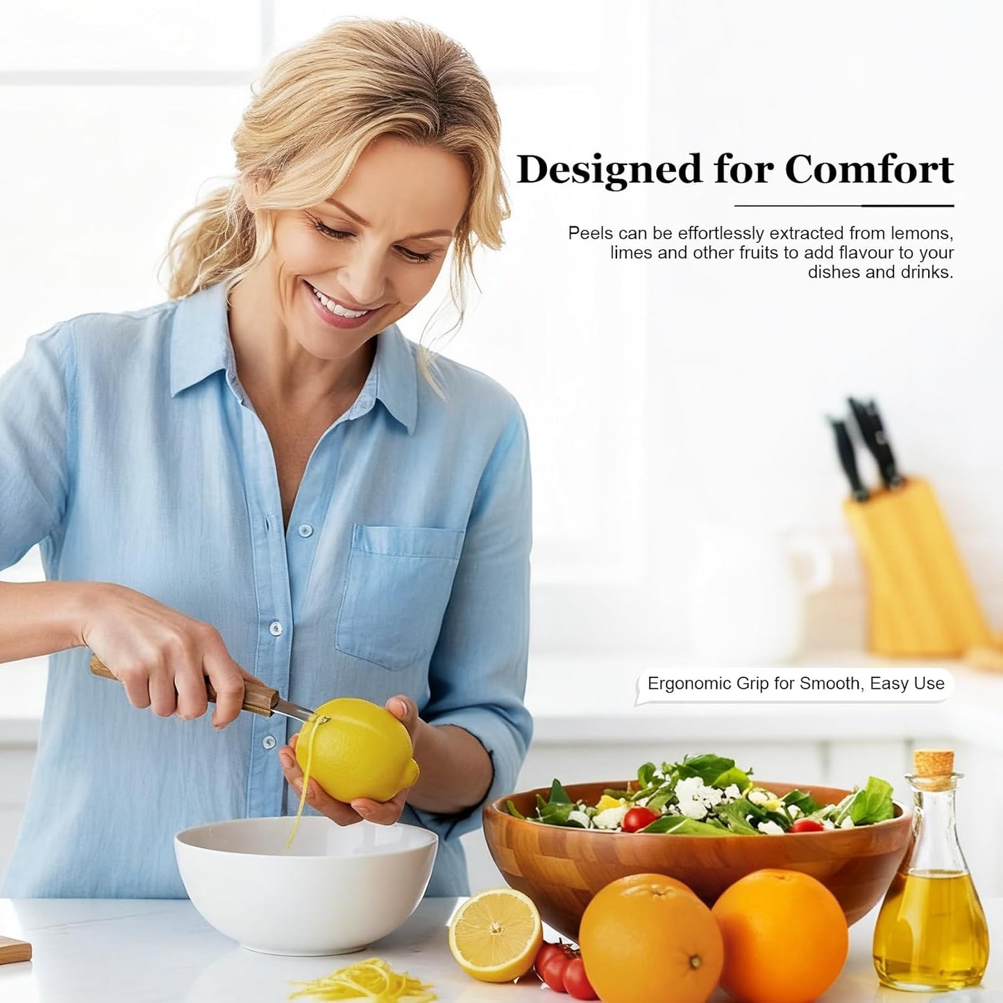 Professional Channel Knife & Citrus Zester Tool - Stainless Steel Lemon Peeler for Cocktails, Bar Tools for Bartenders, Orange Peeler with Walnut Handle for Home Bar, Kitchen, and Cocktail Garnishes