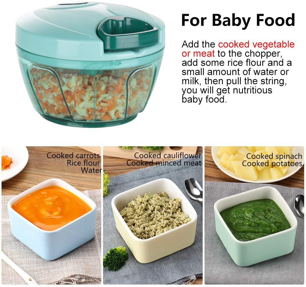 Ourokhome Manual Food Processor Vegetable Chopper, Portable Hand Pull String Garlic Mincer Onion Cutter for Veggies, Ginger, Fruits, Nuts, Herbs, etc., 500ml, Deep Blue