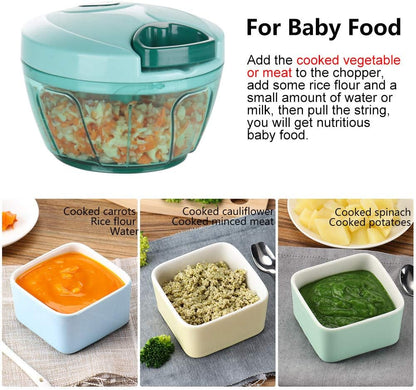 Ourokhome Manual Food Processor Vegetable Chopper, Portable Hand Pull String Garlic Mincer Onion Cutter for Veggies, Ginger, Fruits, Nuts, Herbs, etc., 500ml, Deep Blue