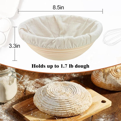 Sourdough Bread Baking Supplies: 9 Inch Round & 10 Inch Oval Banneton Bread Proofing Baskets w/Liner, Bread Lame, Dough Scrapers, Cleaning Brush, Artisan Bread Making Gifts for Bakers
