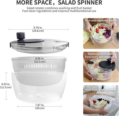 Salad Spinner Large, Fruit Washing Bowl with Strainer, Quick and Easy Use Lettuce Spinner, Fruits and Vegetables Washer, Lettuce Salad Dryer, Kitchen Essentials (6L/6.34Qt)