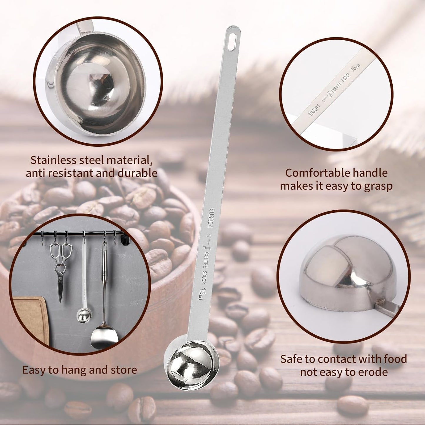 2 Tablespoon Coffee Scoop Stainless Steel Long Handle Measuring Spoon 2 tbsp Measuring spoon 30 ml Coffee Scoop 2 tablespoon Scoop for Ground Coffee