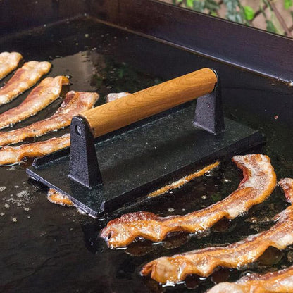 Plastic Batter Dispenser, Cast Iron Bacon Griddle Weight Press, 10 Inches Stainless Steel Omelet Egg Ring, Wood Wooden Crepe Spreader Spatula