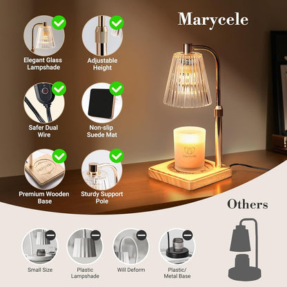 Marycele Candle Warmer Lamp with Timer & Dimmer - Mothers Day Gifts for Women Mom Her, Aesthetic Office Home Decor, Adjustable Height Wax Melter for Candle Jar & 3-Wick Candles (2 Bulbs Included)