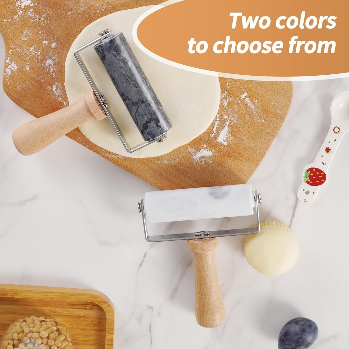 Small Marble Rolling Pin Pizza Roller with Dough Scraper Cutter, Marble Roller Non-Stick T-Type, For Cake Baking Tortilla Fudge Pizza Cookies and Other Kitchen Baking Cooking(White)