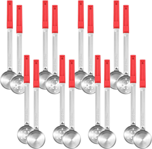 Teenyyou 16 Pcs Portion Control Serving Spoons, Restaurant Measuring Serving Ladle Utensils, Portion Control Slotted Scoops for Weight Loss, Solid and Perforated Scoops(4 Colors,4 Sizes)