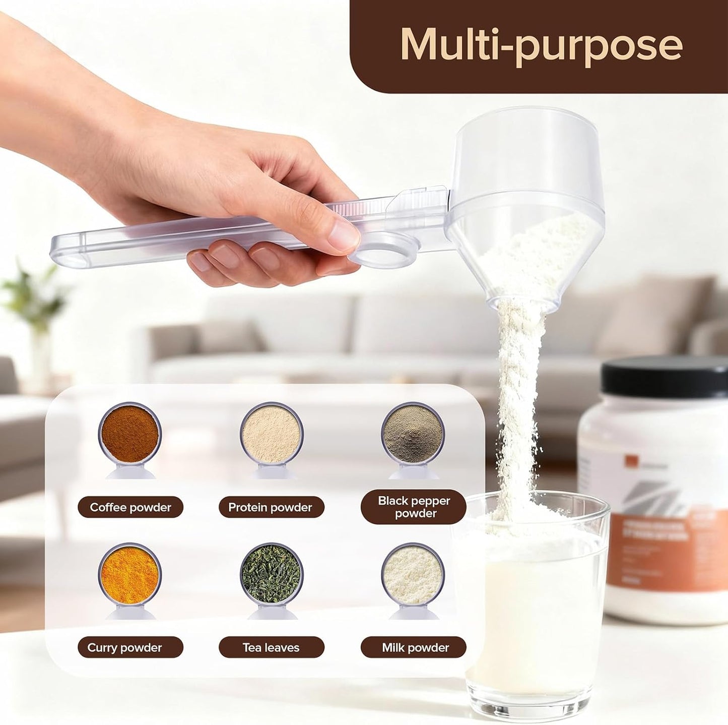 Coffee Scoop 2Tbsp & 51mm Espresso Tamper - BPA-Free PCTG Scoop Funnel,Precise for Coffee/Protein/Powder/Hot Cocoa,Fits K-Cups&Formula Dispensers(Natural,1Pack)