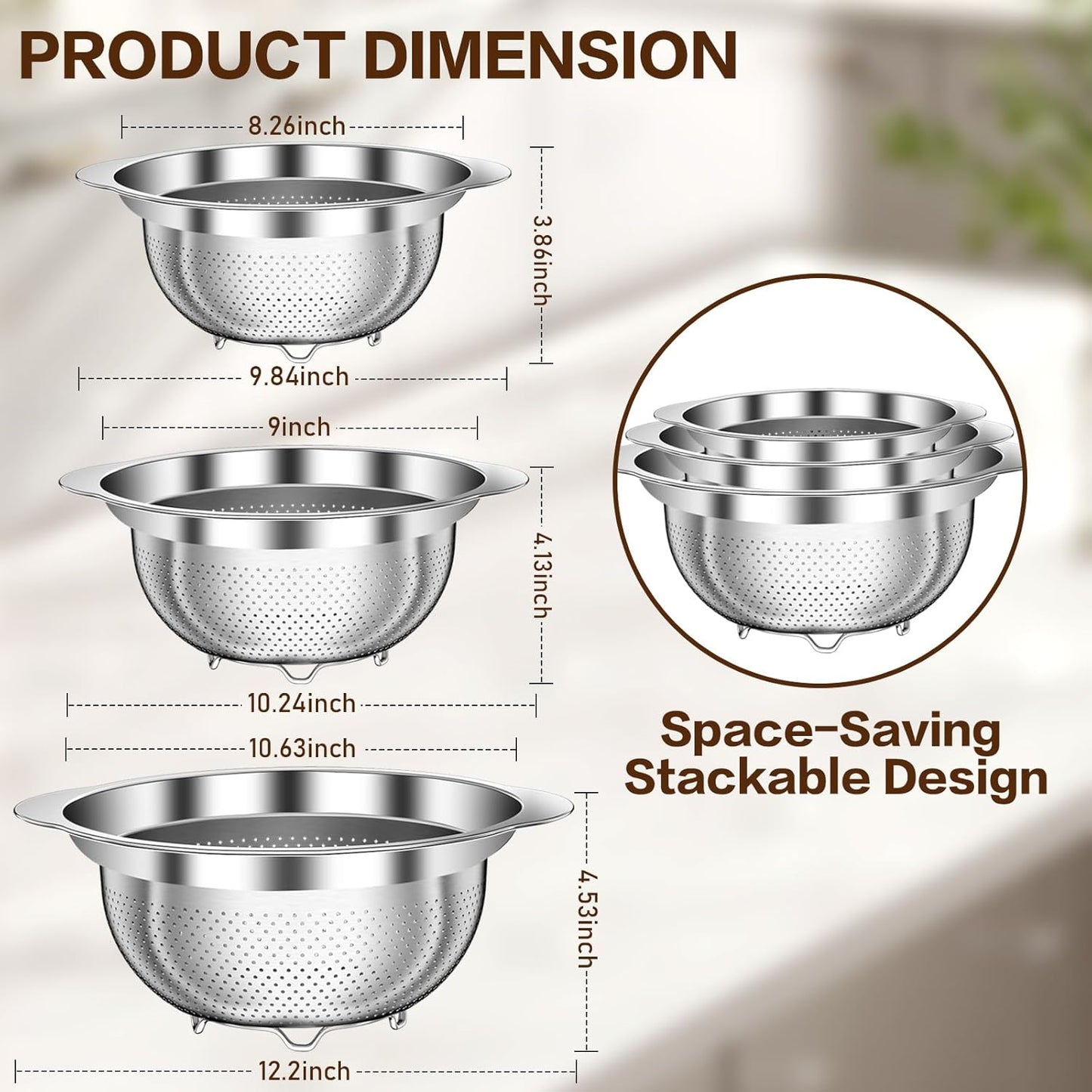 Stainless Steel Strainer with Mixing Bowl, Rice Washer, Colander for Kitchen, Rice Strainer, Fruit and Vegetable Wash, Microporous Colander, Fruit Cleaner Bowl, Dishwasher Safe