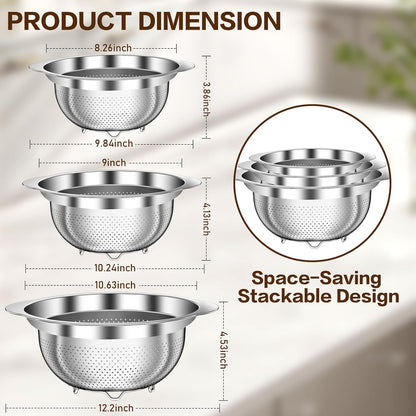 Stainless Steel Strainer with Mixing Bowl, Rice Washer, Colander for Kitchen, Rice Strainer, Fruit and Vegetable Wash, Microporous Colander, Fruit Cleaner Bowl, Dishwasher Safe