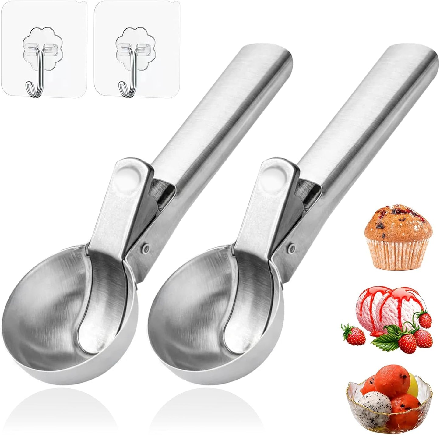 Ice Cream Scoop,Portable Stainless Steel Ice Cream Scoop with Trigger and Comfortable Handle,Dishwasher Safe,DIY Ice Cream,Gelato,Sorbet,Cake Batter (1p-silver)