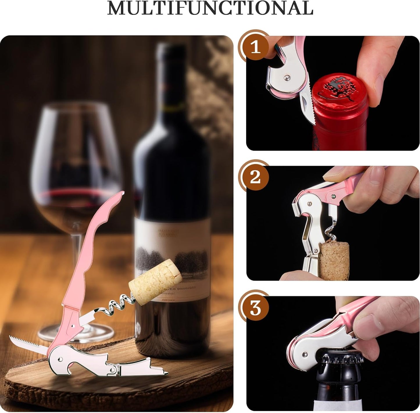HYZ 2-Pack Wine Opener Waiter Corkscrew, Professional Wine Key for Servers, Bartender, with Foil Cutter, Manual Wine Bottle Opener Double Hinged (Black)