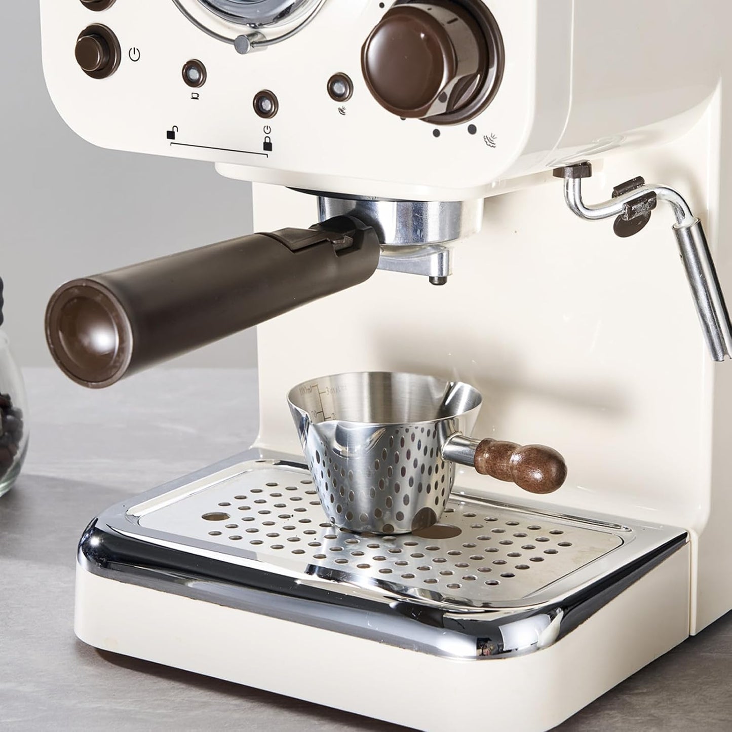 Baalaka Stainless Steel Espresso Cups Set of 2, 3 OZ Double Spout Glass Measuring Cup with Handle, Milk Frothing Pitcher with Spout & Scale, Espresso Accessories for Coffee, Latte Art and Kitchen Use