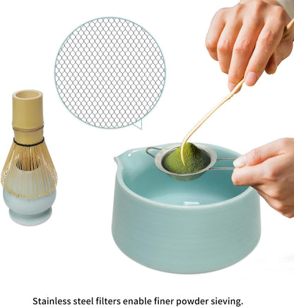 Matcha Whisk Set, Matcha Bowl with Spout, Bamboo Whisk, Scoop, Sifter, Whisk Holder – Unique Gift for Women, Men, Friends – Home & Kitchen Décor, Perfect for Christmas, Birthdays, Halloween