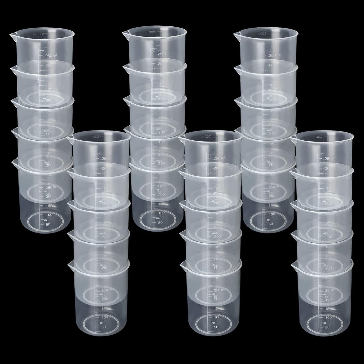 100Pcs 100ML Plastic Graduated Measuring Beaker Set, Clear Liquid Measuring Mixing Cups for Epoxy Resin, Liquid Container Beakers for Resin Epoxy Paint Food, Lab Use, Raised Graduations, Tapered Spout