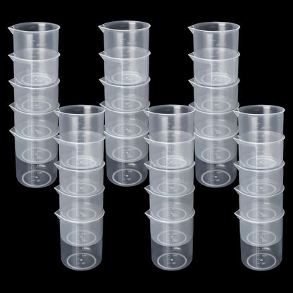 100Pcs 100ML Plastic Graduated Measuring Beaker Set, Clear Liquid Measuring Mixing Cups for Epoxy Resin, Liquid Container Beakers for Resin Epoxy Paint Food, Lab Use, Raised Graduations, Tapered Spout