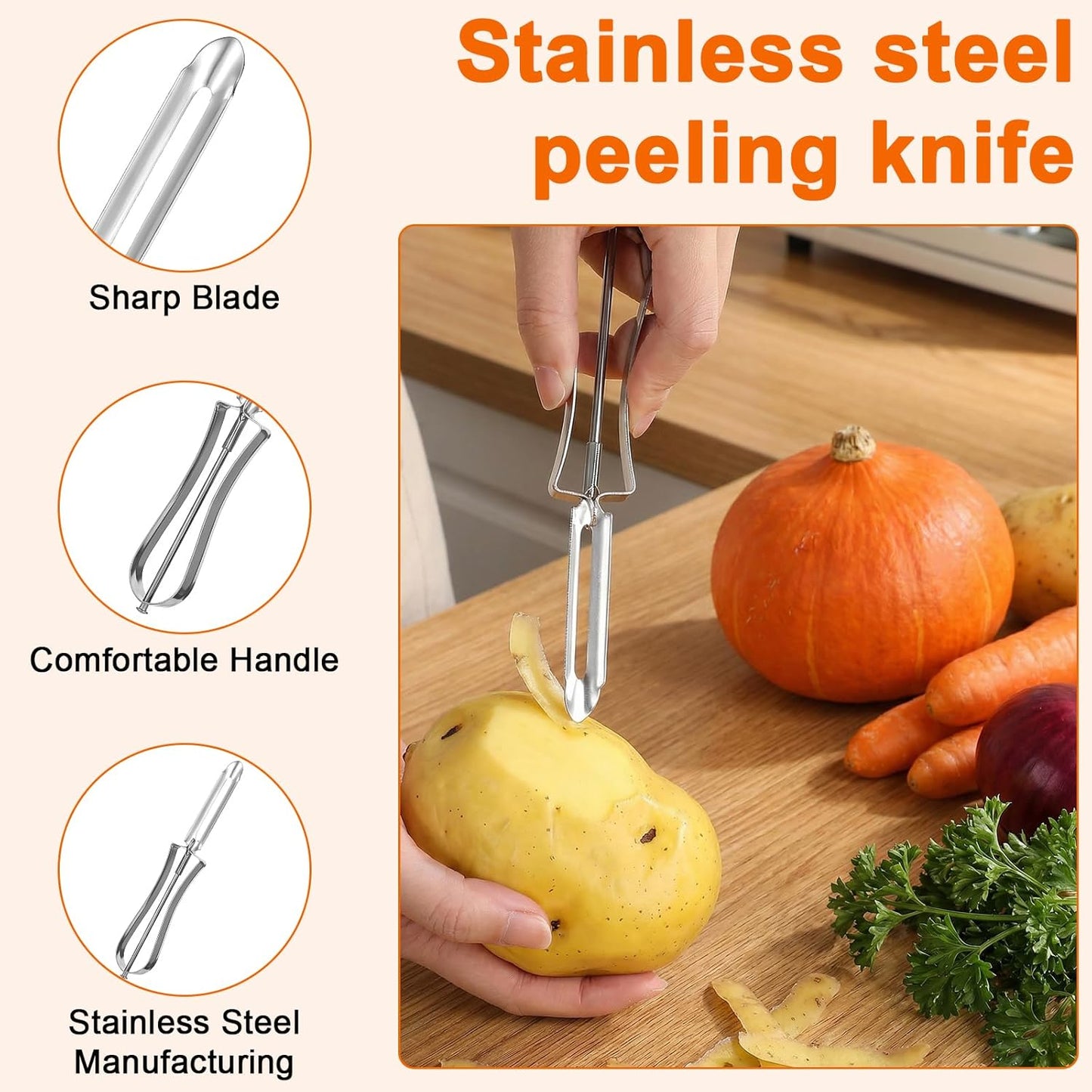 TIESOME 3 Pcs Stainless Steel Vegetable Peeler, Swivel Blade Ergonomic Handle with Potato Eye Remover, Commercial Grade Vegetable Peeler for Potatoes, Carrots, Apples, Dishwasher Safe, Silver
