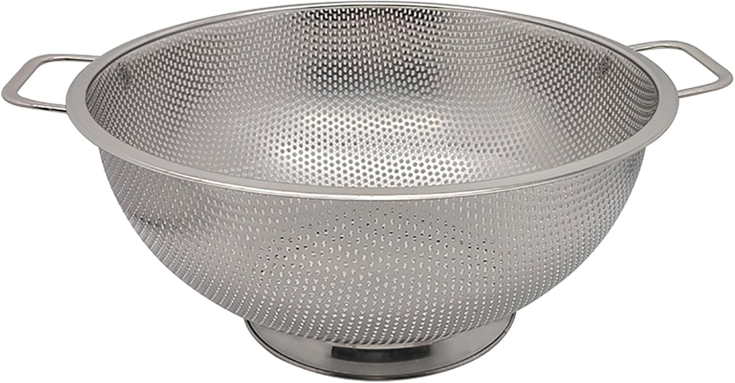 Fox Run Large Stainless Steel Colander, 5 Quart Pasta Strainer With Handles, 11” x 13.5” x 5”