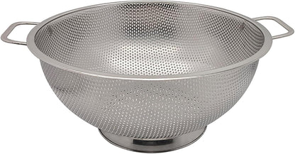 Fox Run Large Stainless Steel Colander, 5 Quart Pasta Strainer With Handles, 11” x 13.5” x 5”