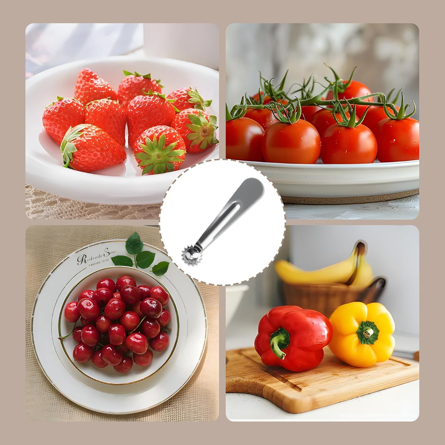 4 PCS Tomato Corer Strawberry Huller Tool,Strawberry Stem Remover,Stainless Steel Fruit Stem Remover for Tomato,Vegetable and Fruit Corers,Perfect for Kitchen