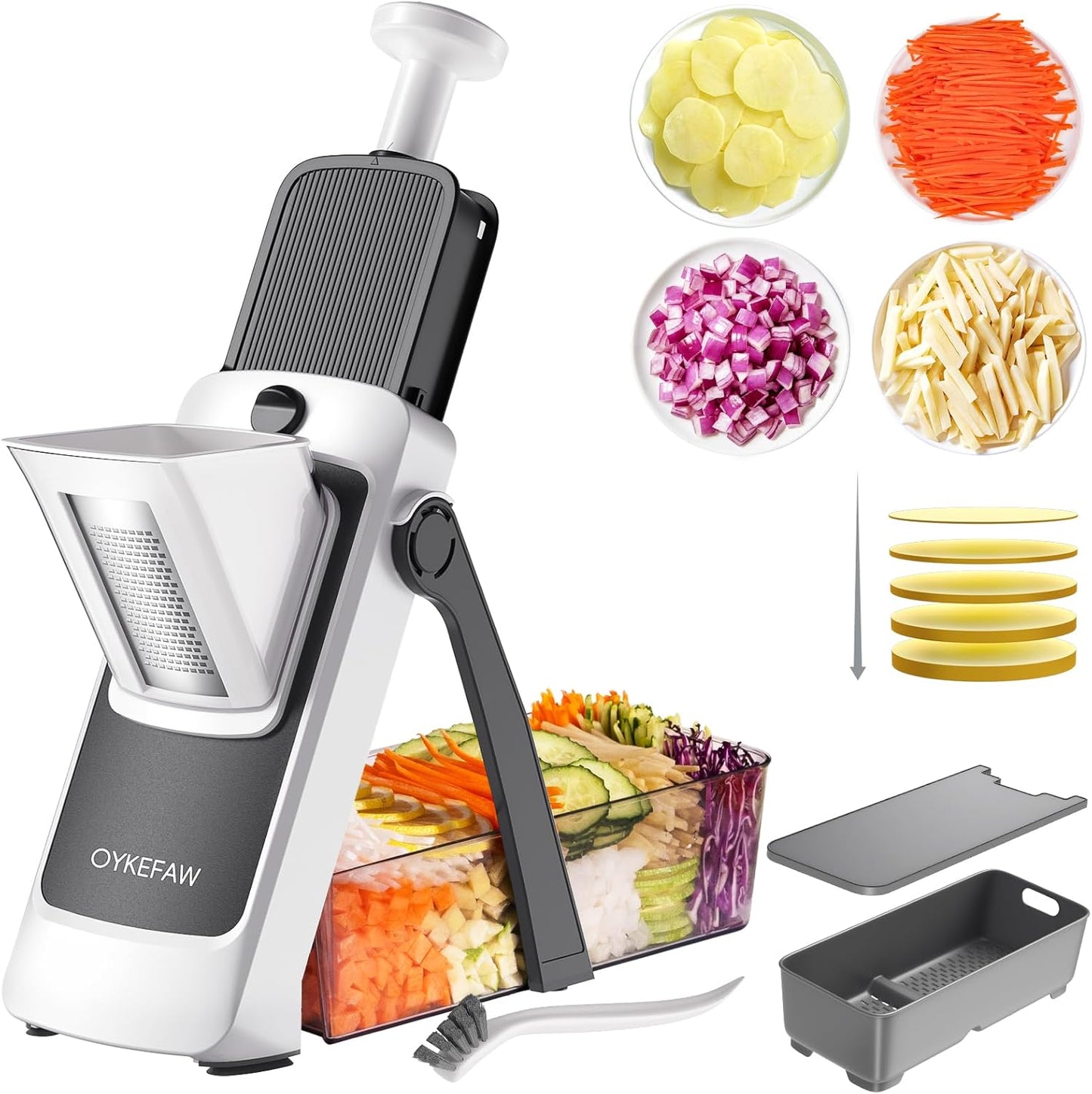 Safe Mandoline Slicer for Kitchen, 6 in 1 Vegetable Chopper, French Fry Cutter For Potatoes, Potato Slicer,Food Chopper,Adjustable Thickness 0.1-8 mm, With Peeler/Cleaning Brush (Black)