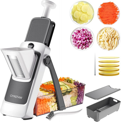 Safe Mandoline Slicer for Kitchen, 6 in 1 Vegetable Chopper, French Fry Cutter For Potatoes, Potato Slicer,Food Chopper,Adjustable Thickness 0.1-8 mm, With Peeler/Cleaning Brush (Black)