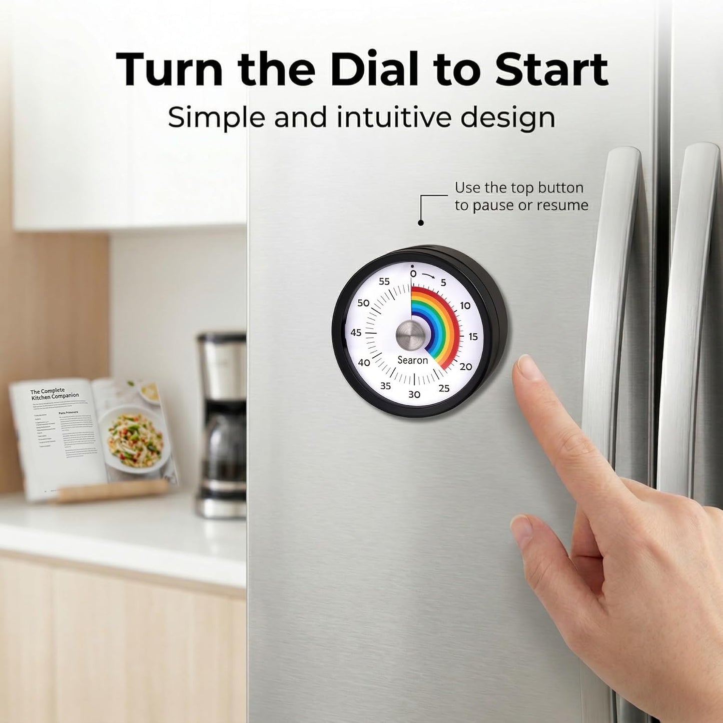 Searon Magnetic Visual Kitchen Timer, 60 Minute Countdown Timer with LED Alert, Turn the Dial to Start, No Winding Needed for Cooking, Baking, Meal Prep & Daily Kitchen Tasks (Blue)