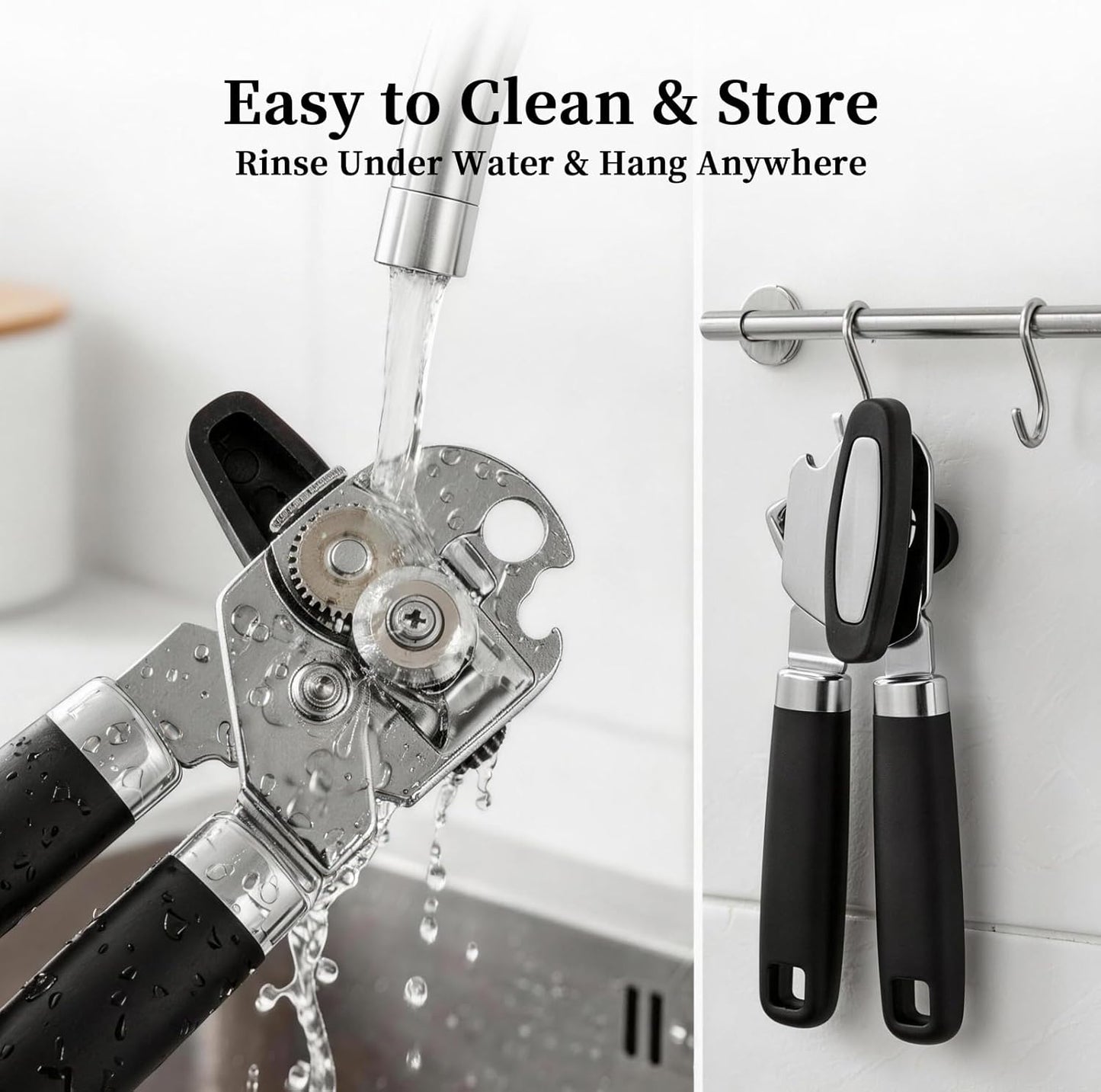 Can Opener Manual, Hand Heavy Duty Stainless Steel Bottle Opener Comfortable Handle, Sharp Blade Smooth Edge, Multifunctional Kitchen Tool, Black