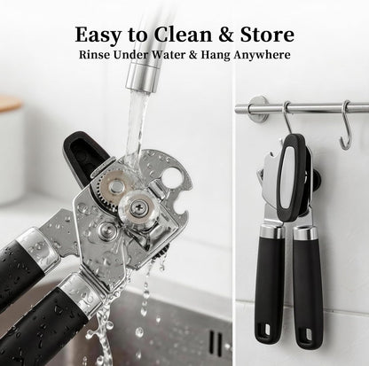 Can Opener Manual, Hand Heavy Duty Stainless Steel Bottle Opener Comfortable Handle, Sharp Blade Smooth Edge, Multifunctional Kitchen Tool, Black