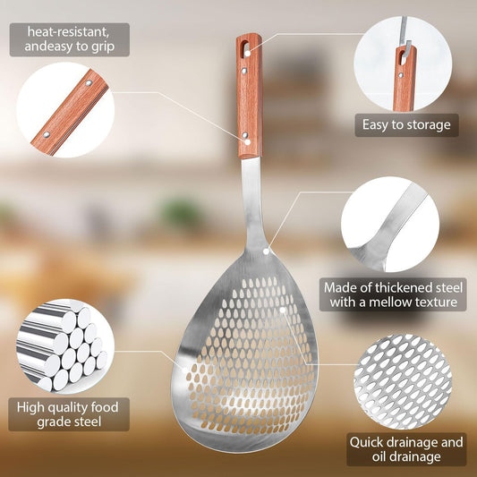IMEEA 15-Inch Large Skimmer Ladle SUS304 Stainless Steel Slotted Spoon for Cooking Deep Frying Metal Fryer Scoop Spider Strainer