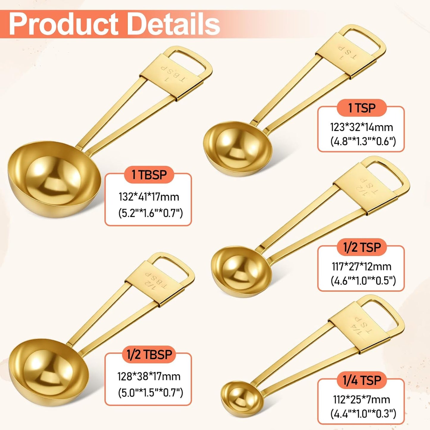 9 PCS GOLD Stainless Steel Measuring Cups and Spoons Set, Gold Nesting Design Teaspoon Stackable Cups and Spoons Heavy Duty Measuring Cup Set for Dry and Liquid Ingredients and Baking, Cooking(Golden)