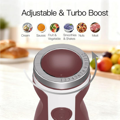 Megawise High-Power Hand Blender – 400W Max Power with Versatile 3-in-1 Attachments (Blending Shaft, Whisk, Chopper); Ergonomic Design with Adjustable Speed Control; Easy to Clean and Maintain (Black)