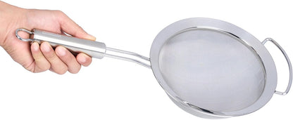 Restaurantware 11.5 in Stainless Steel Fine Mesh Strainer - German Standard Sieve Sifter with Ergonomic Handle, Dishwasher Safe - Reinforced Metal Food Strainer for Quinoa, Soup, Sauce, Baking