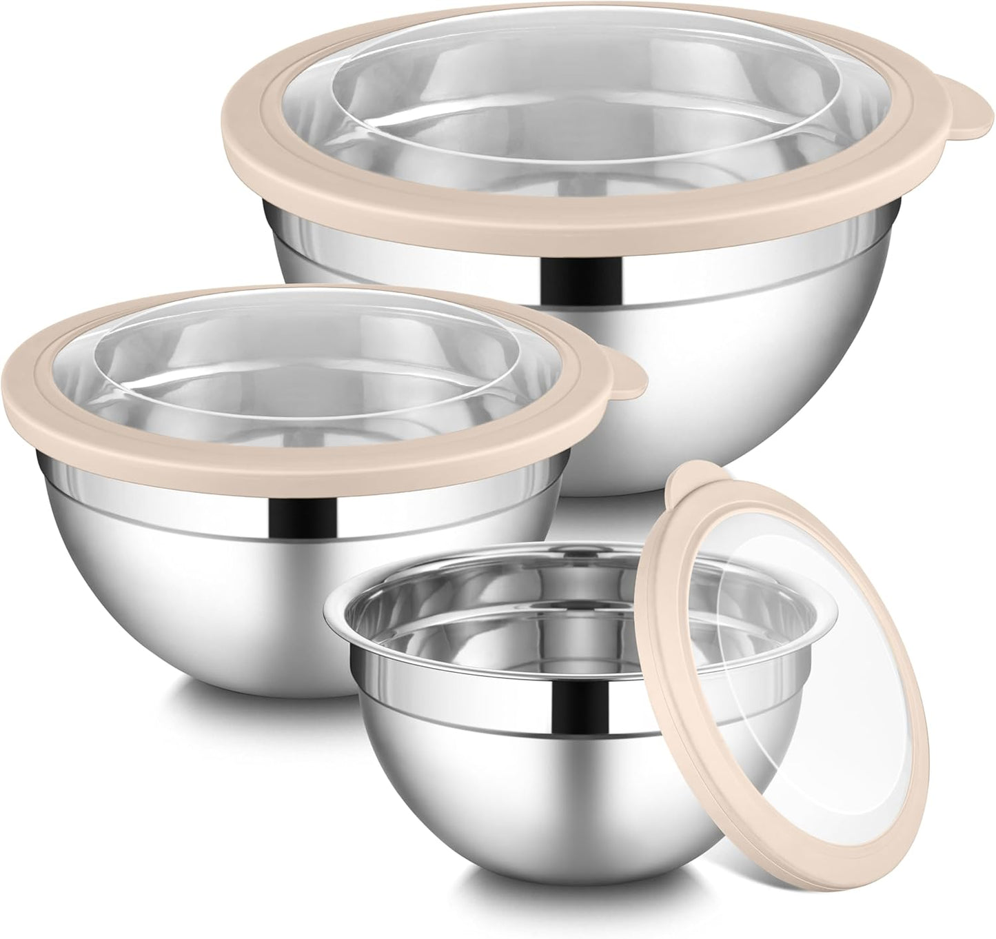 LIANYU Mixing Bowls with Lids Set of 3, Large & Small Stainless Steel Nesting Metal Bowls for Kitchen Storage, Dishwasher Safe, Size 1.5QT & 3QT & 4.6QT, Black
