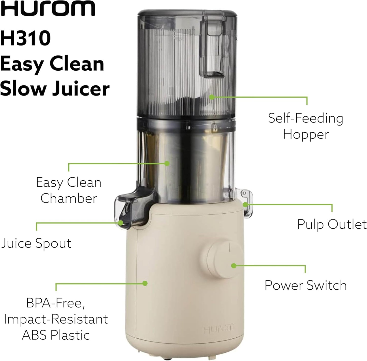 Hurom H310 Easy Clean Slow Juicer, Lavender | Compact | Quiet Motor | Hopper Fits Whole Produce | Scrub Free | Easy Assembly | Cold Press Masticating Juicer