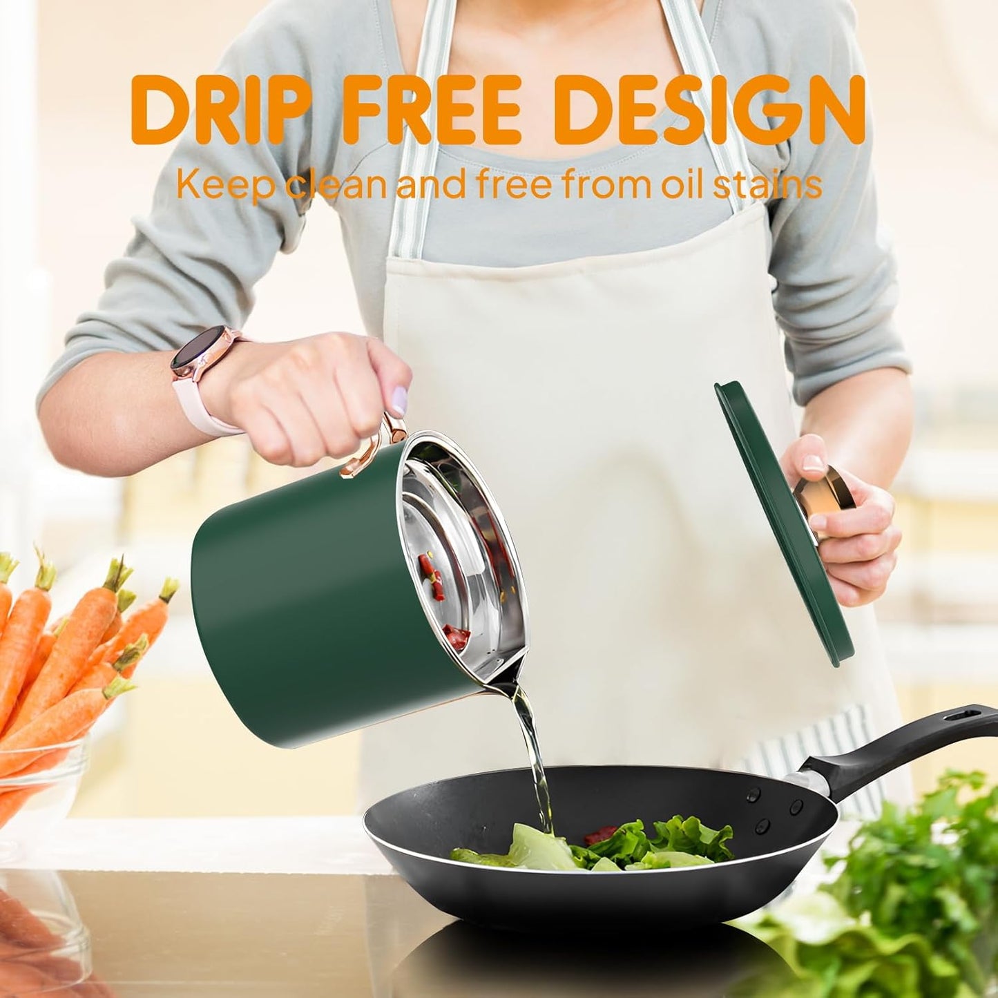 Chihee Grease Container Stainless Steel Bacon Grease Saver with Fine Mesh Strainer 2L / 67.6 fl oz Cooking Oil Keeper Stoarge Can with Dust-proof Lid Non-slip Tray for Kitchen Frying