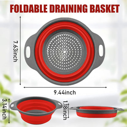 Collapsible Colanders, Food Strainers for Kitchen Use, Food-Grade Silicone Folding Strainer for Rinsing and Draining, Orange