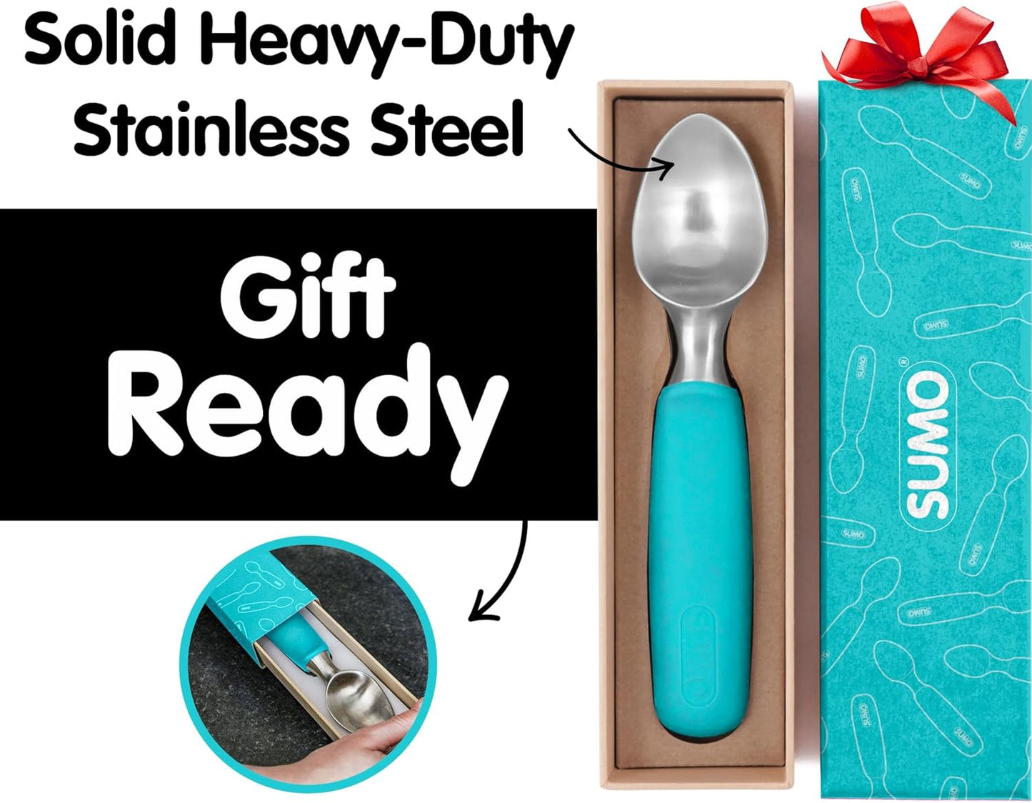 SUMO Stainless Steel Ice Cream Scoop With Ergonomic Handle - Sturdy, Dishwasher-Safe Scooper For Effortless Scooping and Serving Of Frozen Desserts, Comfortable Grip - Blue
