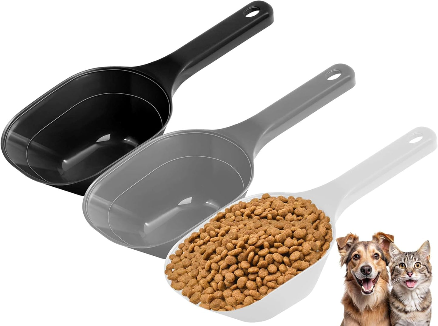 3PACK Dog-Cat Food-Scoop Measuring-Cup,1 Cup Capacity Versatile Plastic Pet Food Scoop with Measuring Lines 1 Cup and 1/2 Cup for Precise Portion Control (Black, Grey and Green)