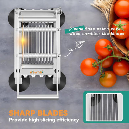 Newhai Commercial Tomato Slicer 0.4”/10mm Thickness Manual Tomato Cucumber Onion Ham Egg Cutter Heavy Duty Stainless Steel Slicer Tool with 4 Suction Cups for Restaurant Home Use