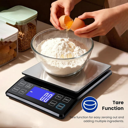 Digital Kitchen Scale 5kg 0.1g High Precision, Multifunctional Food Scale with PCS Counting, Hold & Tare, USB Rechargeable, 6.3x6.3 Inch Large Platform, Stainless Steel, for Cooking Baking Meal Prep