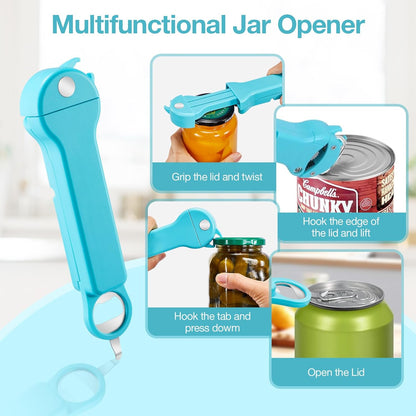 7 in 1 Jar Opener Bottle Opener and Wine Opener for Seniors with Arthritis, Weak Hands, Multi Retractable Magnetic Can Opener, Original Kitchen Lid Opener Tool (Black)
