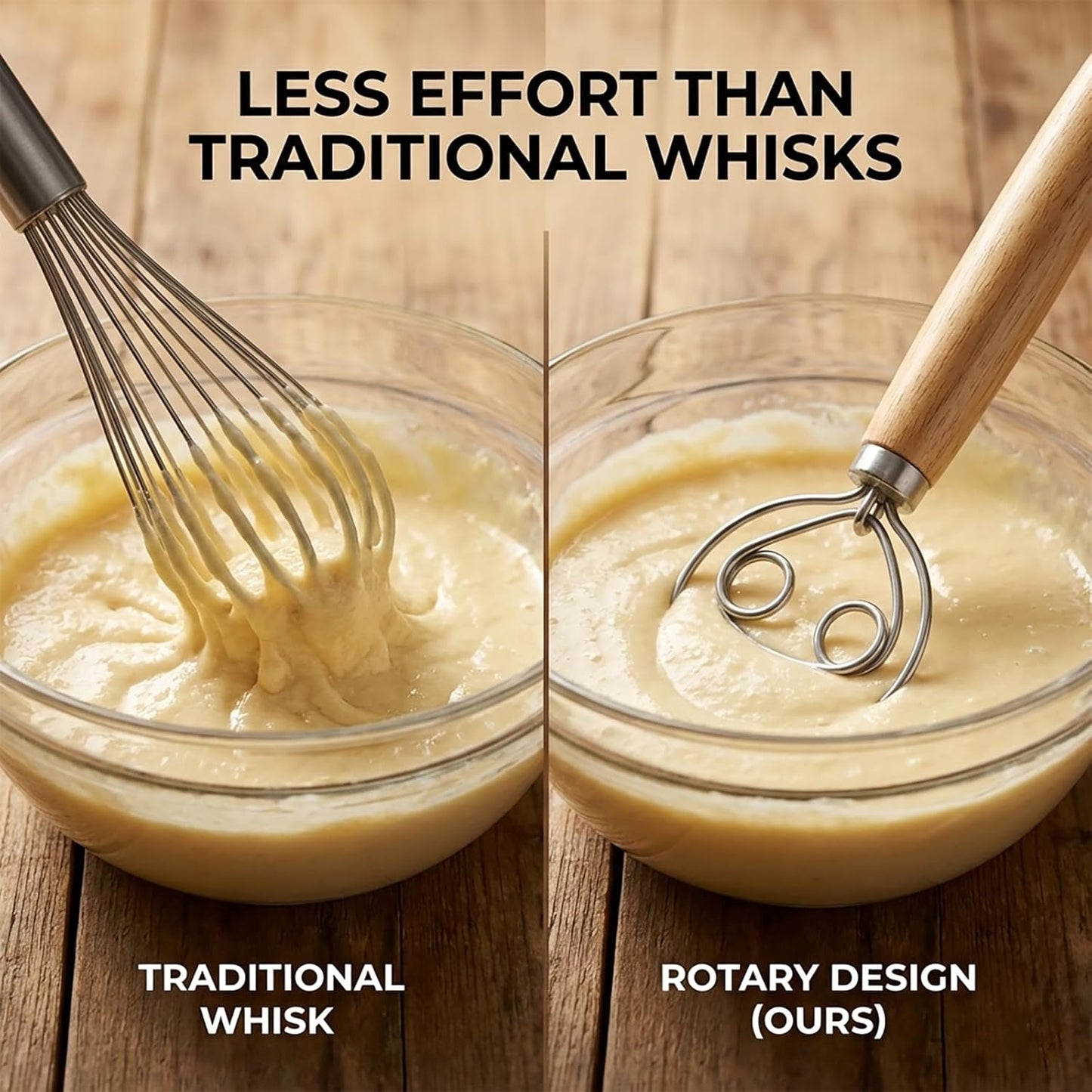 Danish Dough Whisk for Sourdough Bread, Stainless Steel Bread Dough Whisk with Wooden Handle, Manual Dough Mixer Tool for No Knead Bread, Pizza, Baking & Starter Mixing