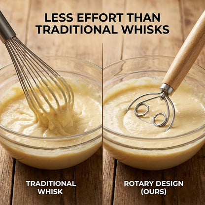 Danish Dough Whisk for Sourdough Bread, Stainless Steel Bread Dough Whisk with Wooden Handle, Manual Dough Mixer Tool for No Knead Bread, Pizza, Baking & Starter Mixing